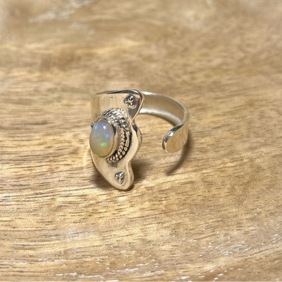Ethiopian Opal 925 Sterling Silver Adjustable Open Ring - Picture 6 of 13